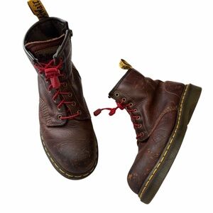 Dr. Martens Brown Lace Up Boots with side zip; steel toe